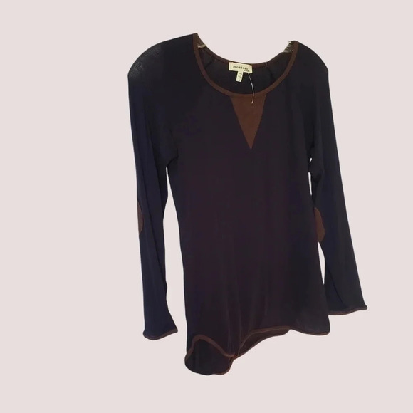 Monteau tunic tee with faux suede trim navy color size large - Picture 2 of 8